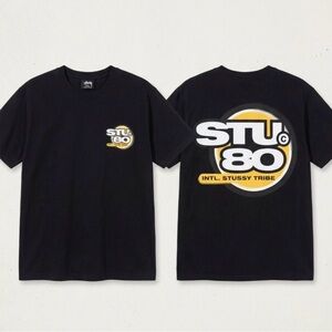 Stussy Black Tee with Yellow and White STU 80 Logo